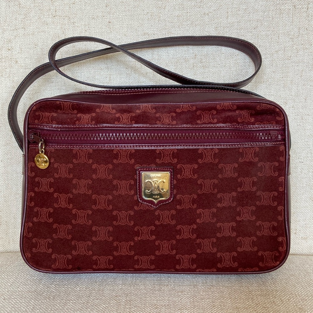 Celine Wine Suede Logo Crossbody